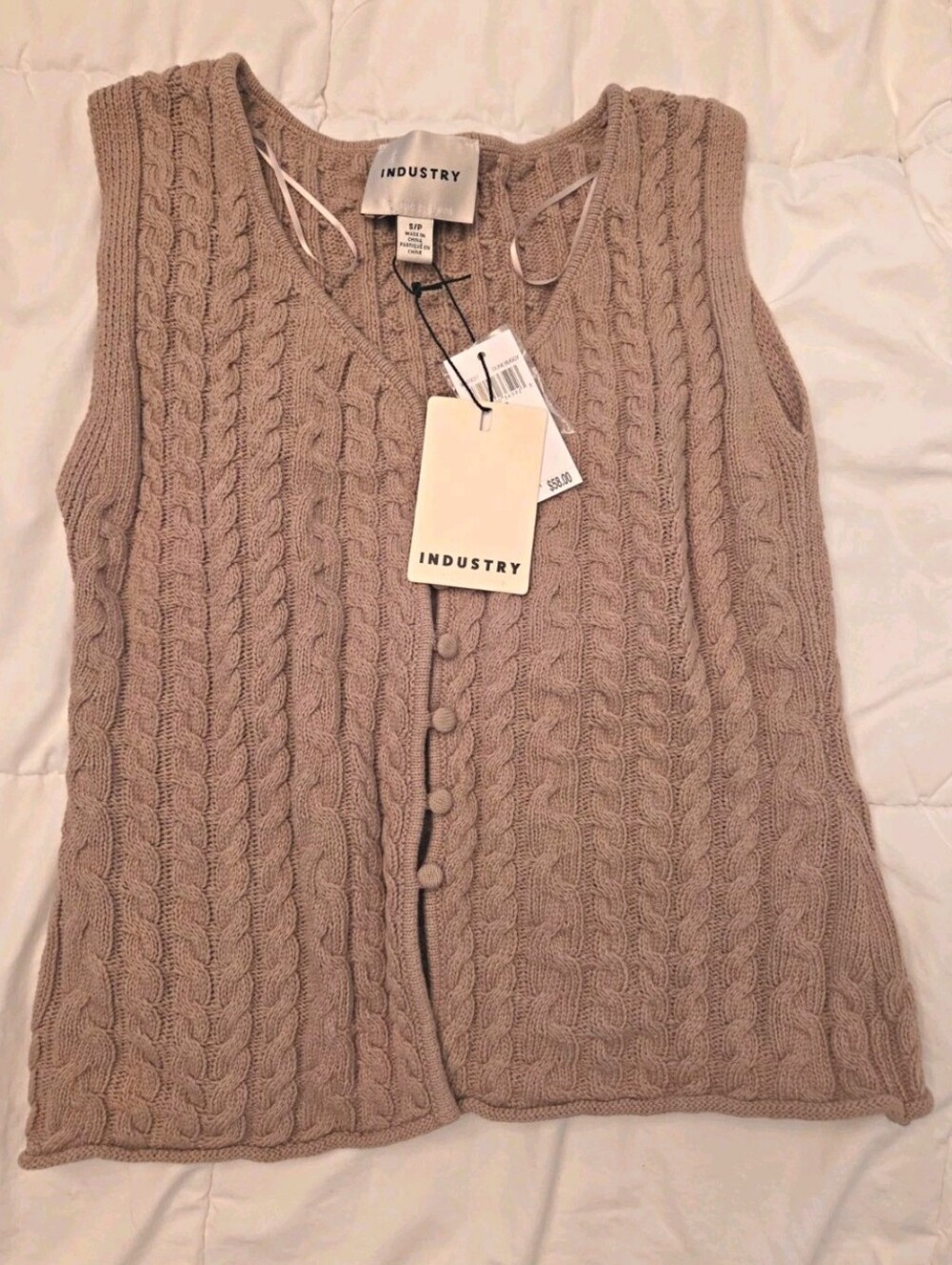 Industry Cable Knit Sleeveless Vest NWT Women's Small Taupe